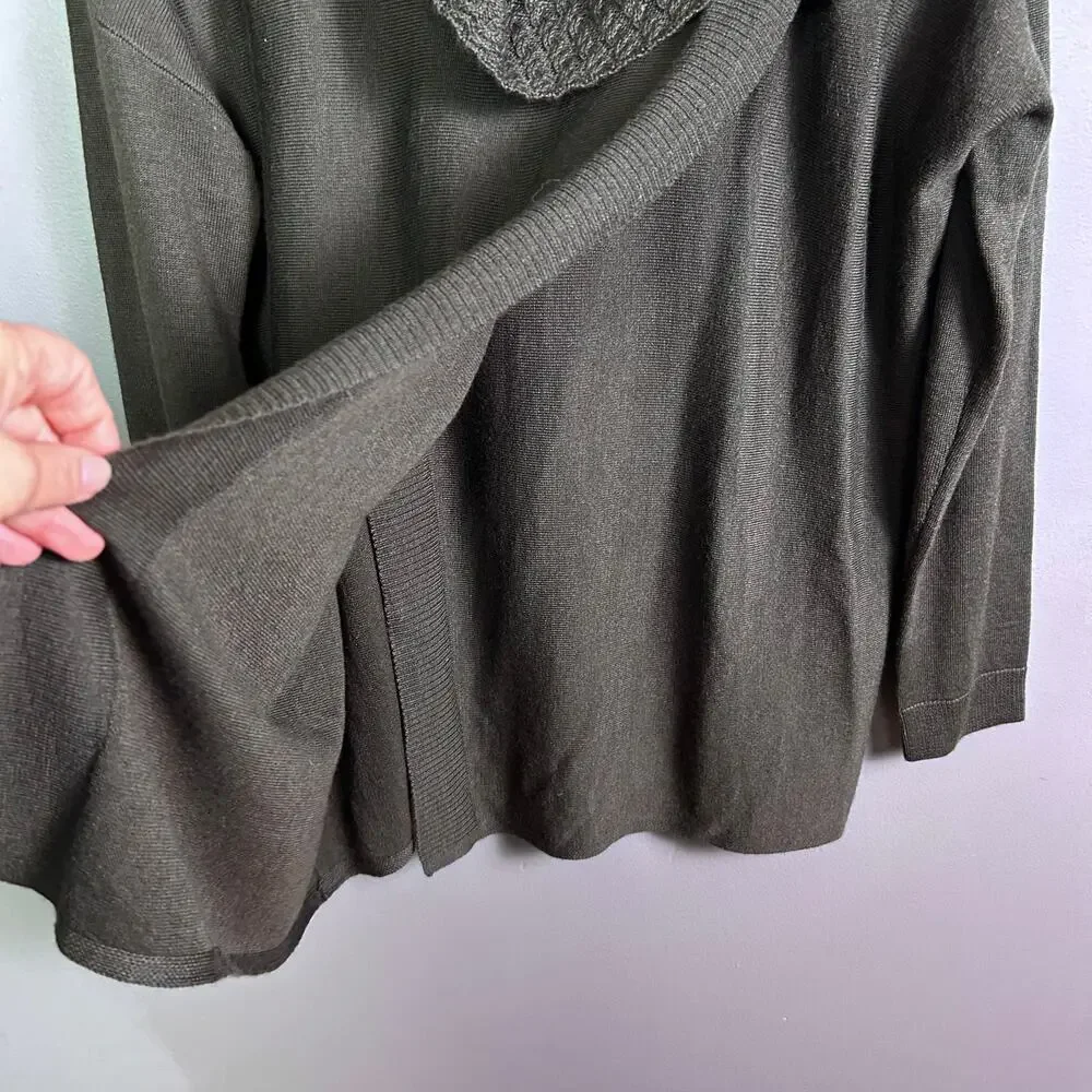 Ellen Tracy sweater Medium cowl neck equestrian‎ drape wool green shawl neck